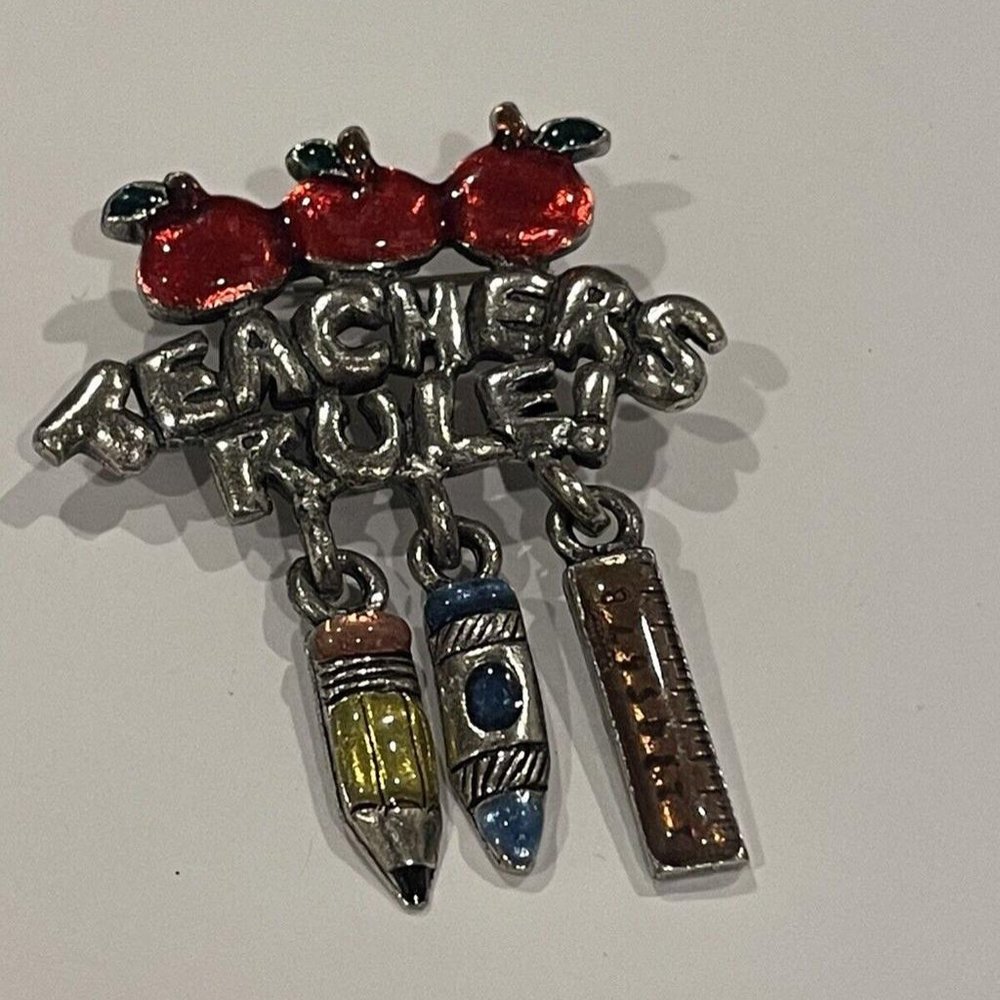 Signed AJMC Brooch Pin Teachers Rule Teacher